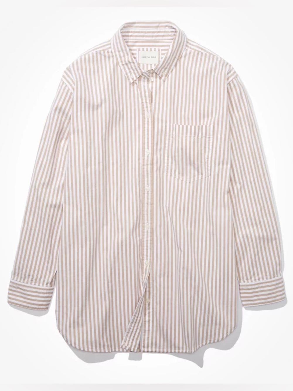 American eagle oversized oxford Beige and White Striped Button-Down Shirt XL - Picture 1 of 5